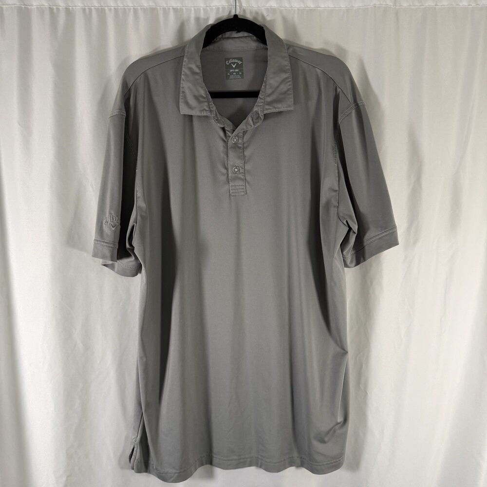Callaway GOlf Polo Mens XL Solid Grey Short Sleeve Collared Embroidered OPTI Dri